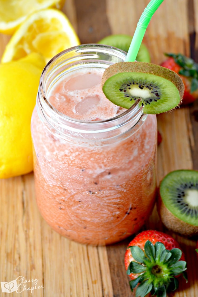 This easy drink recipes is perfect for your summer bbq parties. Packed with fresh strawberries and kiwis, the whole family will love this easy summer drink recipe.