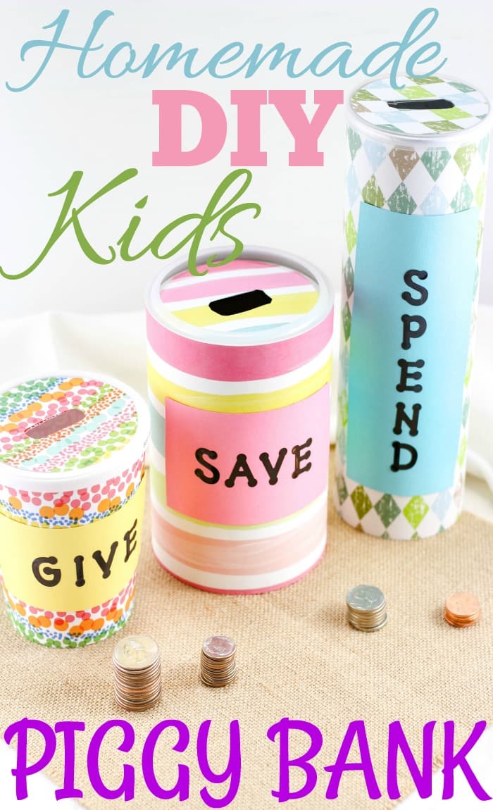 Need an easy craft to do with the kids? Try this homemade piggy bank idea! There is also a spend bank perfecting for teaching kids about money. easy kids crafts | homemade crafts for kids | piggy bank crafts