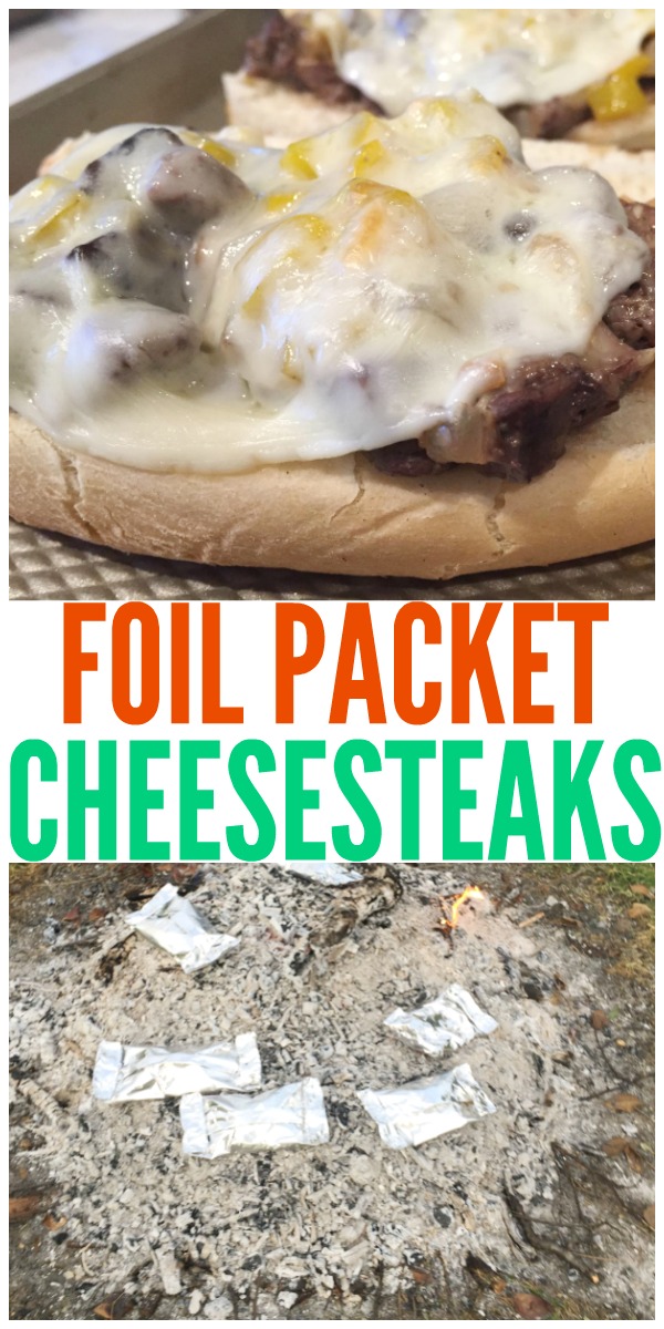 This foil packet meal is so easy and tasty! This one is a cheesesteak sandwich. This is the perfect camping food.