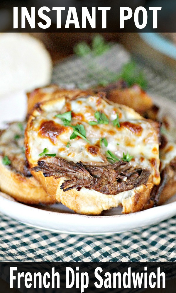 Easy Instant Pot french dip sandwich. Super easy dinner idea for those busy work nights. #instantpot #easydinner #frenchdip #dinnerrecipes #quickmealideas #pressurecookier