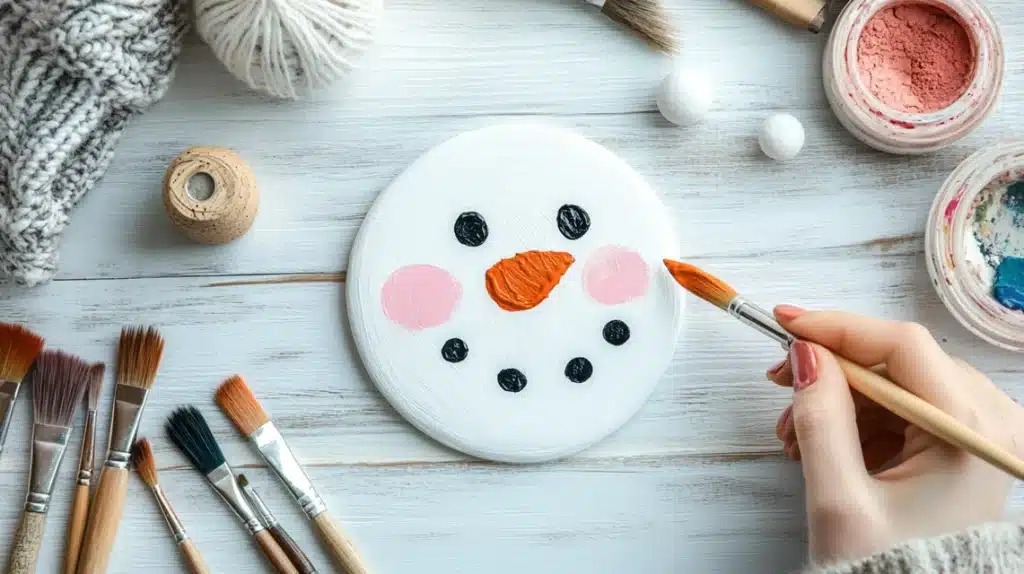 Painting a Snowman's Face with Charming Details