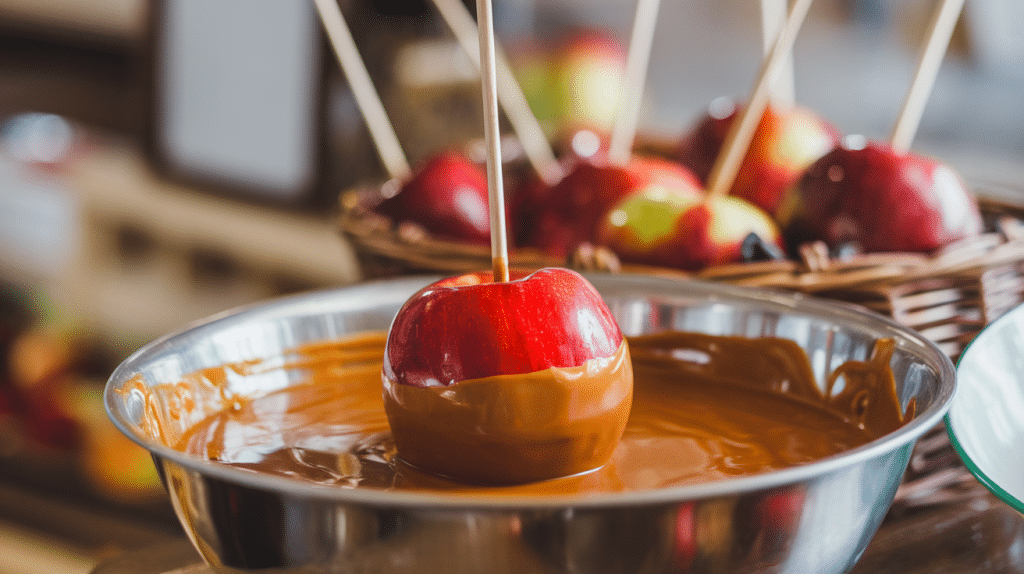 DIP APPLE IN THE MELTED COHOLATE