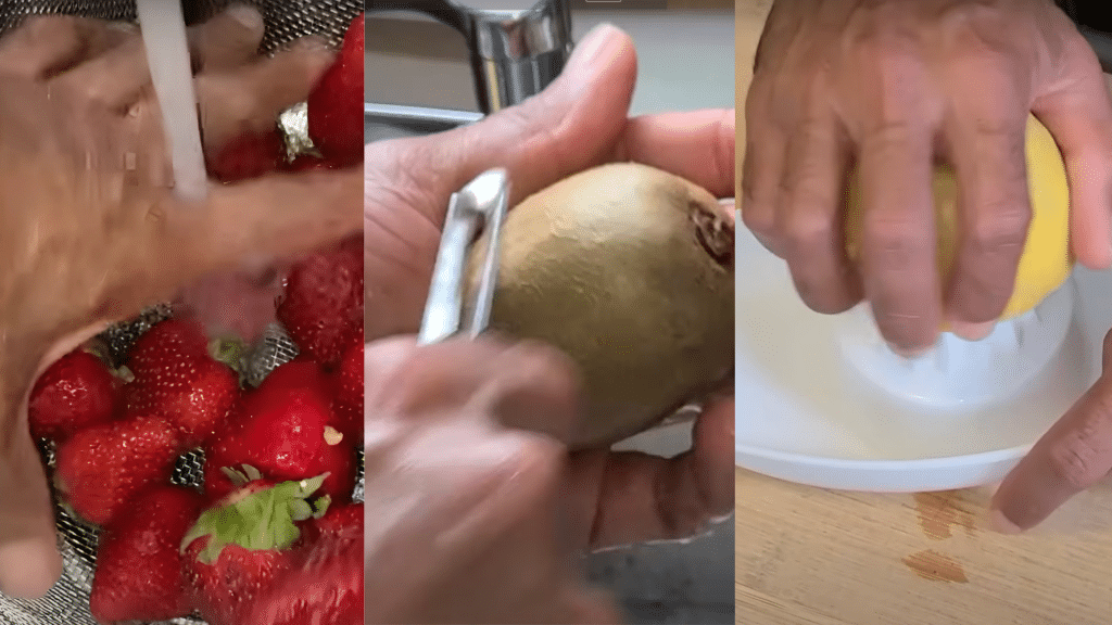 rinsing and preparing fruits( Strawberry kiwi lemonade)