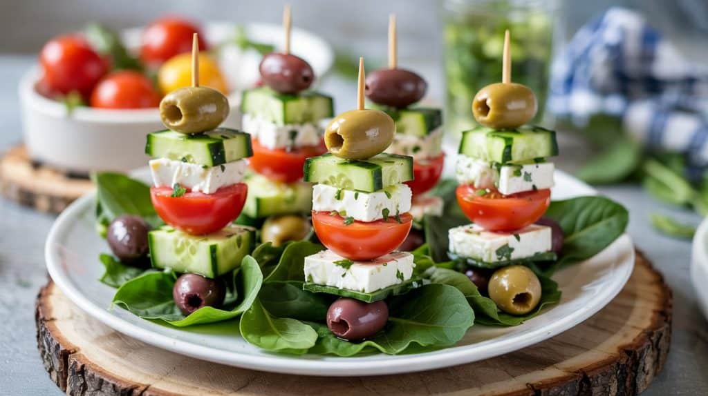 No Cook Nibbles Greek Salad Skewers