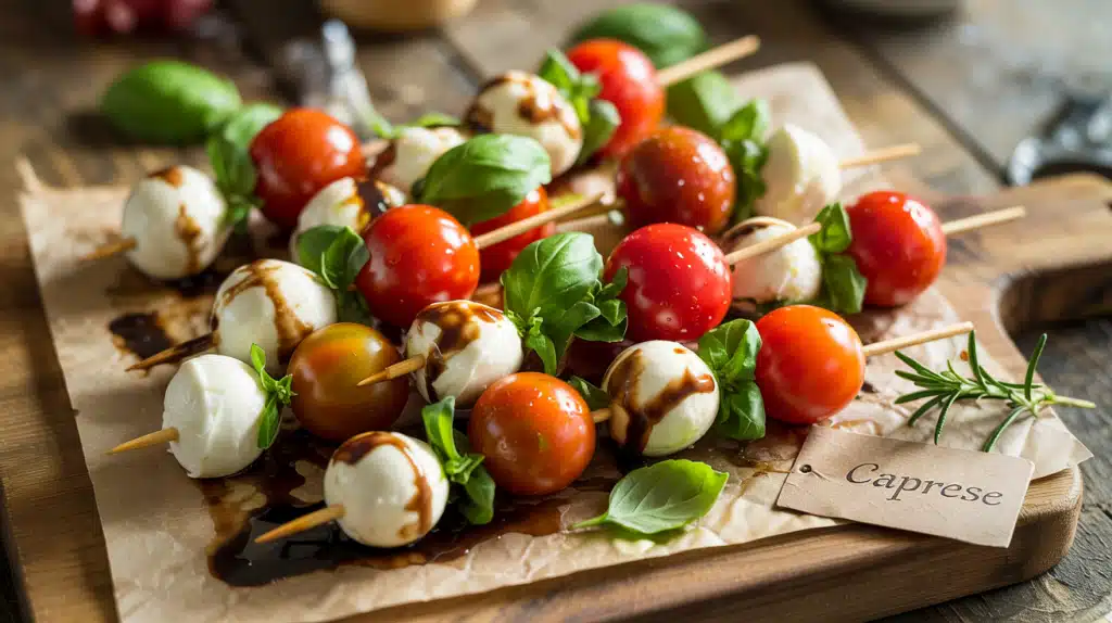 No Cook Nibbles Mini Caprese Skewers
