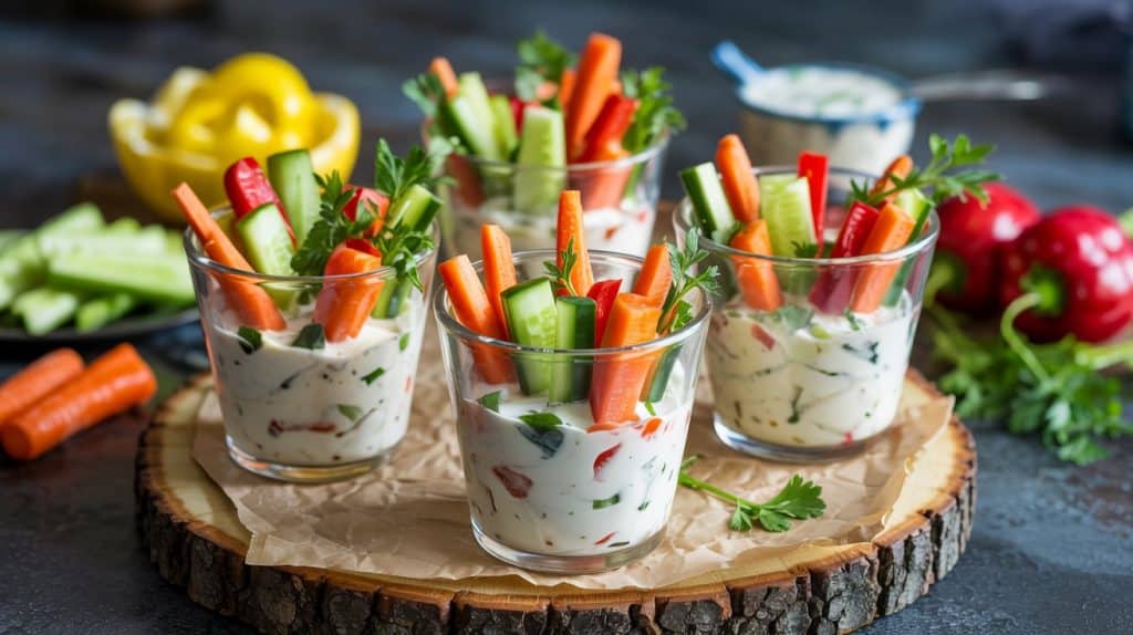 No Cook Nibbles Veggie Cups with Ranch Dip