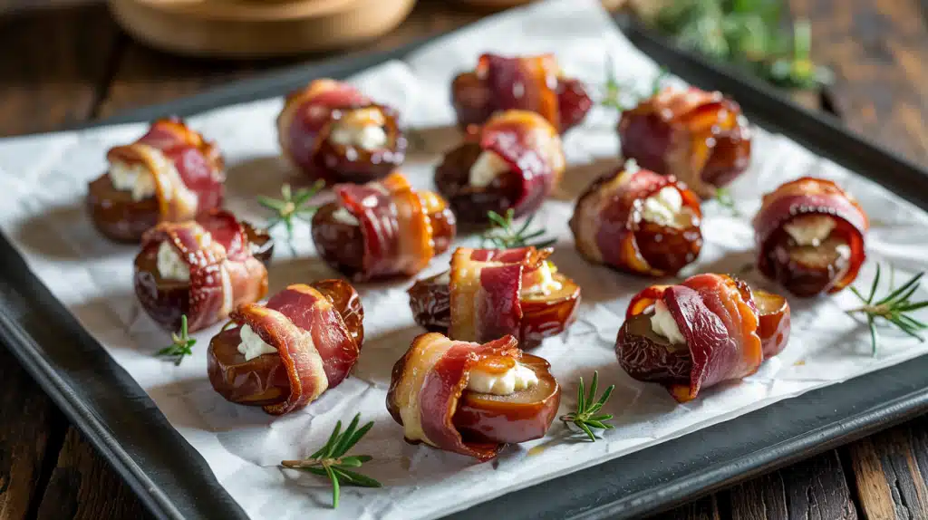 Sweet & Savory Bites Bacon Wrapped Dates with Goat Cheese