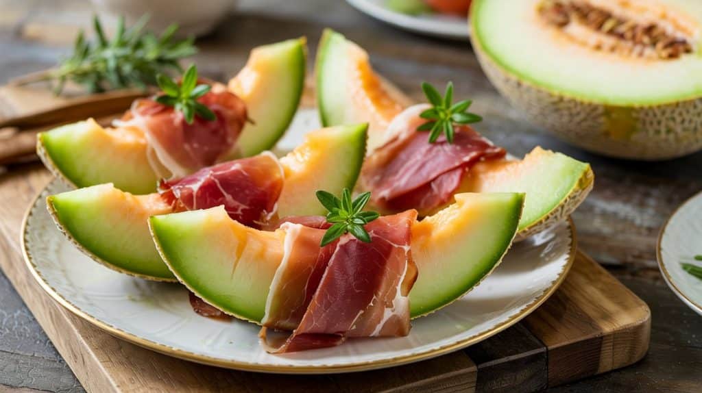 Sweet & Savory Bites Prosciutto Wrapped Melon Skewers